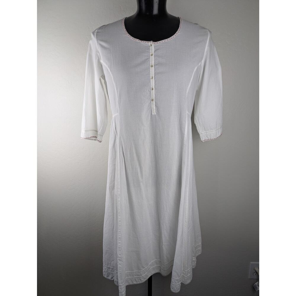 Anokhi size XL white organic cotton kaftan dress pink stitching detail